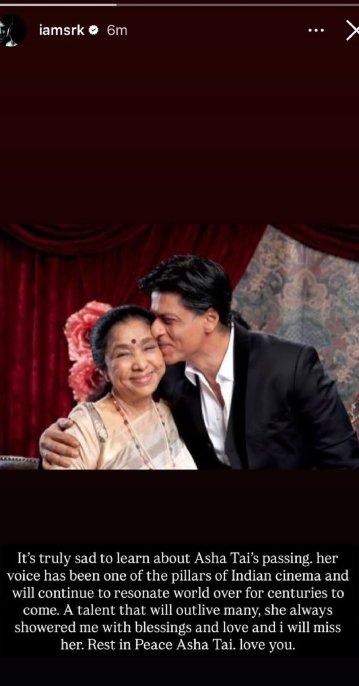 Shah Rukh Khan reacts to Asha Bhosle death: ‘Truly sad’
